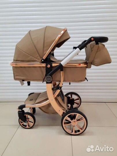 Коляска 3 в 1 из эко кожи коричневая