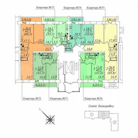 2-к. квартира, 66,3 м², 1/10 эт.