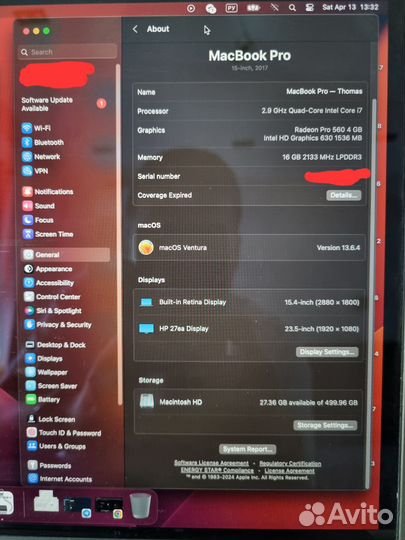 MacBook Pro 15 2017 i7 2.9Ghz Radeon Pro 560 4Gb