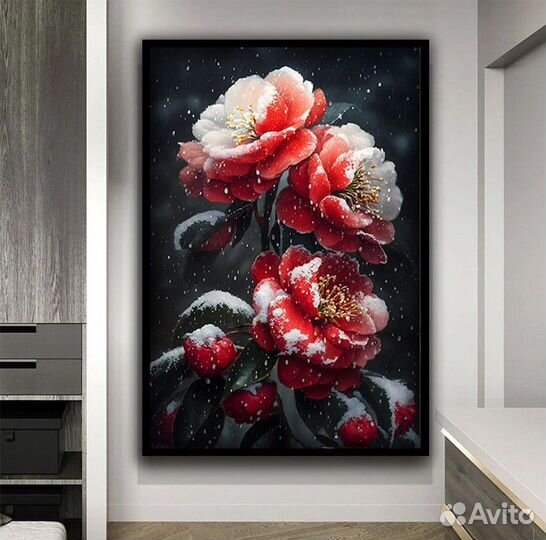 Картина маслом на холсте с любовью снежные розы