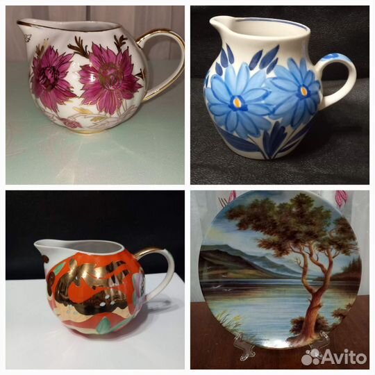 Настенная тарелка и молочники Дулево