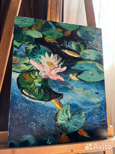 Картина маслом на холсте интерьерная кувшинки