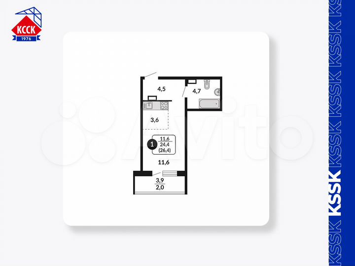 Квартира-студия, 26,4 м², 6/18 эт.