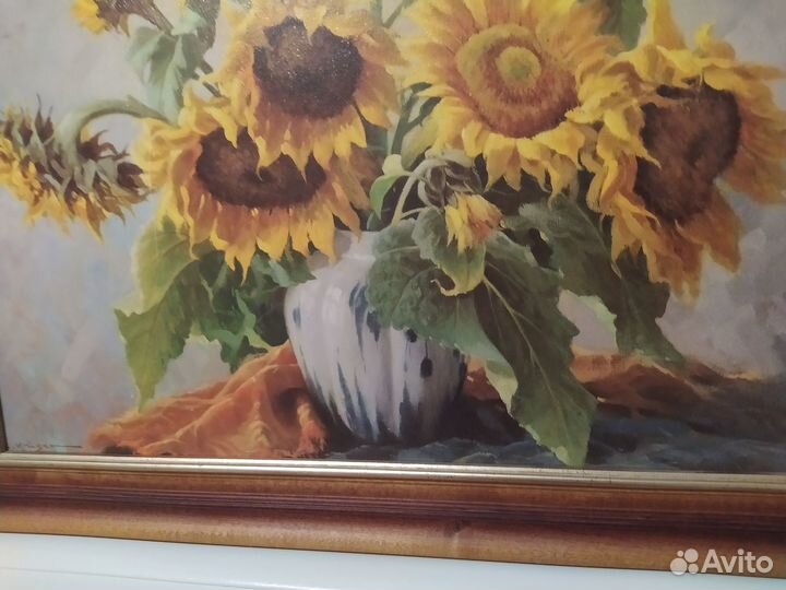 Картина подсолнухи в рамке