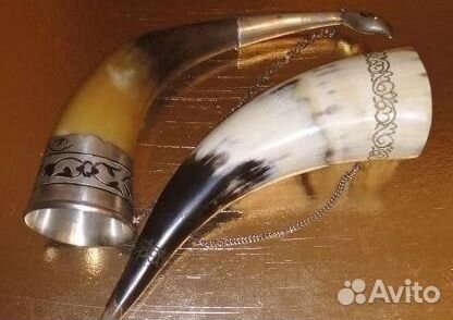 Рога винтаж с резьбой и кубачи серебро