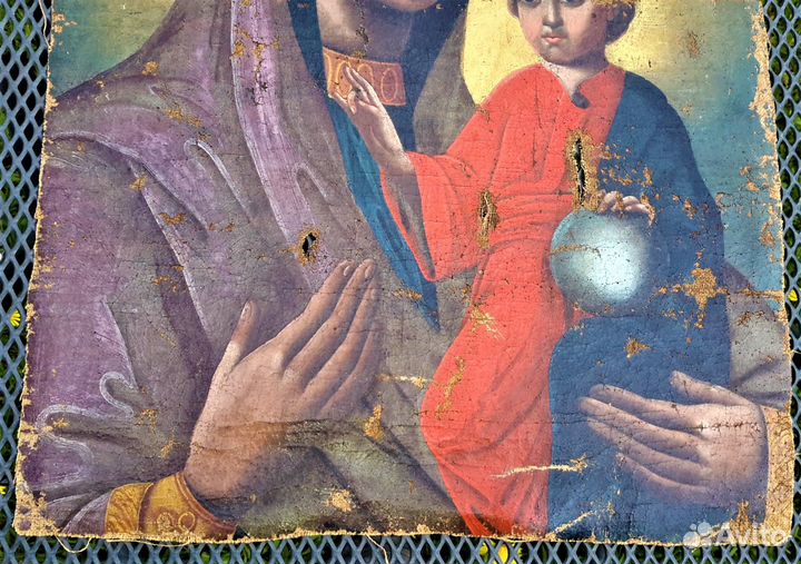 Старинная икона. Богородица. Живопись. 19 век