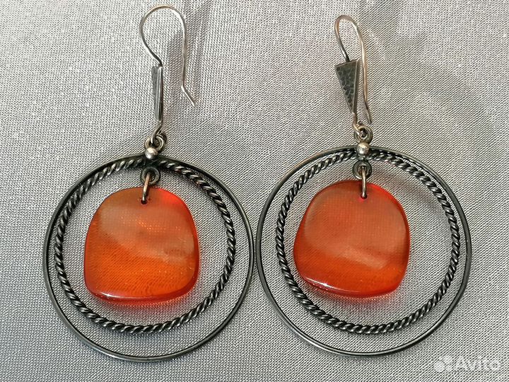 Янтарь, желток, серьги броши кулон серебро СССР