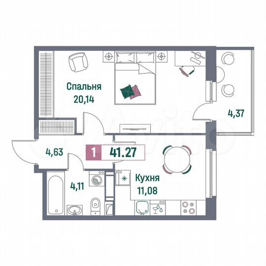 1-к. квартира, 41,3 м², 5/16 эт.