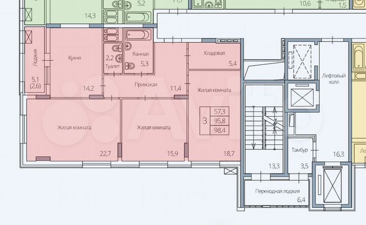 3-к. квартира, 98,4 м², 20/24 эт.