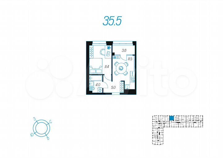 2-к. квартира, 35,5 м², 19/23 эт.