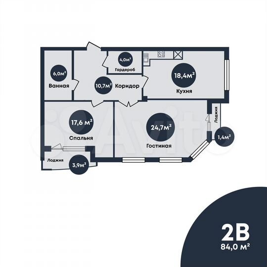 2-к. квартира, 84 м², 2/7 эт.