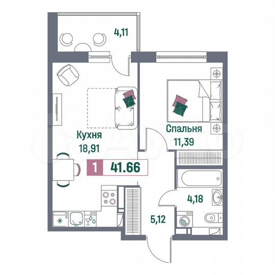 1-к. квартира, 41,7 м², 10/16 эт.