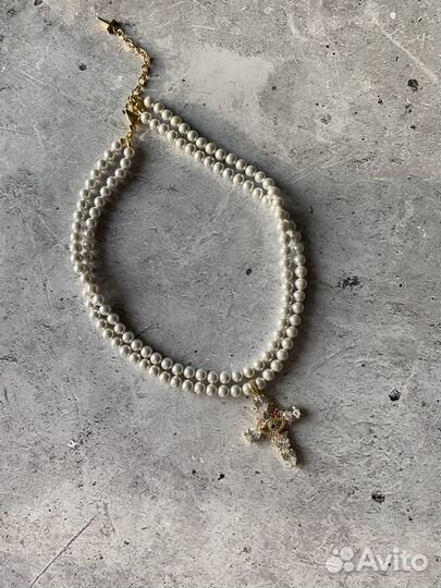 Колье из жемчуга майорка с крестом