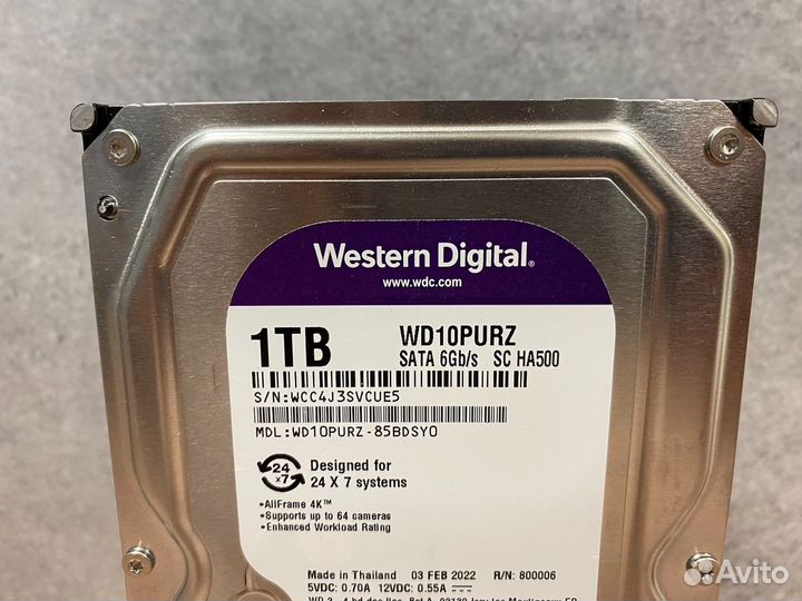 Western Digital Purple, 1 тб, SATA III, 3.5
