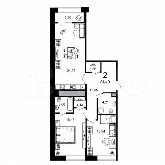 2-к. квартира, 81,5 м², 6/19 эт.