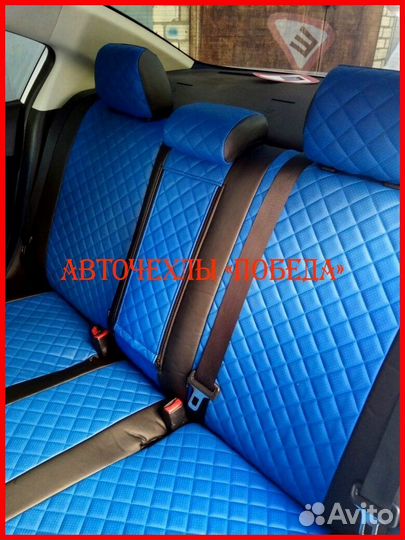 Чехлы Mazda 6 gh из экокожи чёрно-синие Ромб