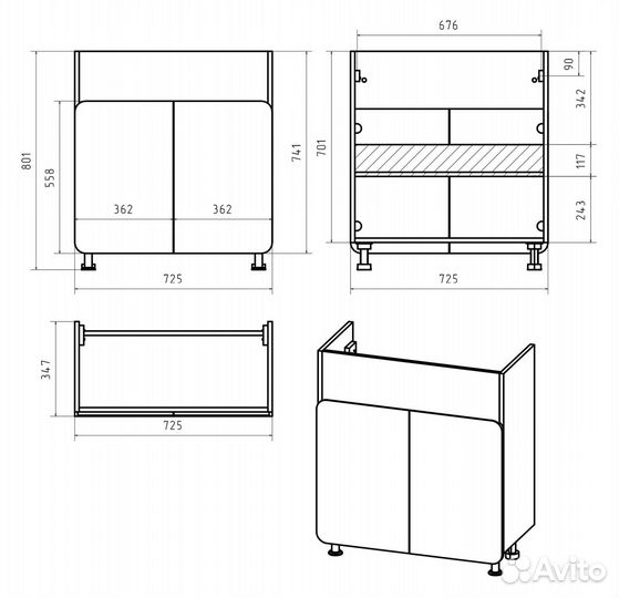 Тумба с раковиной Misty Чегет П-Чег-01075-011