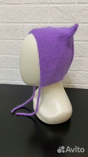 Котошапка, чепчик с ушками сиреневый
