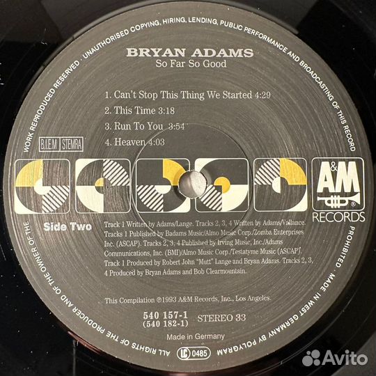 Bryan Adams – So Far So Good 2LP (Германия 1993г.)