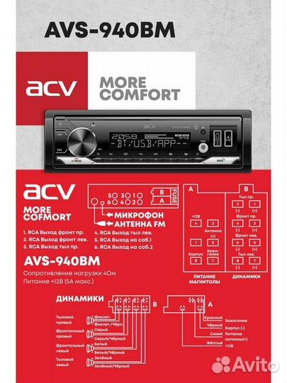 ACV AVS-940BM Автомобильный ресивер с bluetooth, U