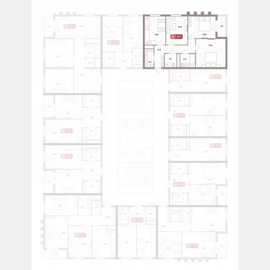 3-к. квартира, 80,1 м², 23/32 эт.
