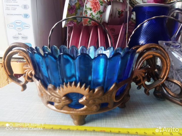 Конфетница Стекло Латунь Мельхиор Хрусталь СССР