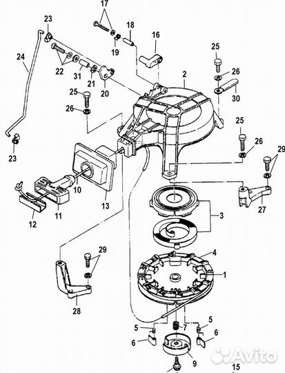 Ручной стартер Tohatsu (Тохатсу) 9.8 л.с 2 такта