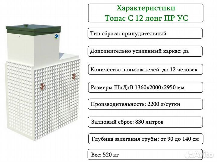 Септик топас-С 12 long пр ус принудительный усилен