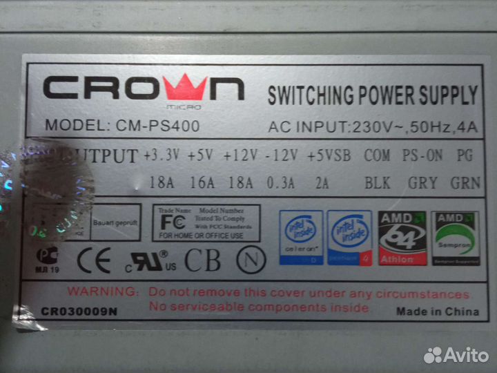 Блок питания crown 400w