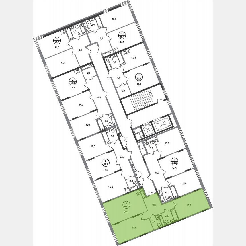 2-к. квартира, 66,7 м², 11/17 эт.