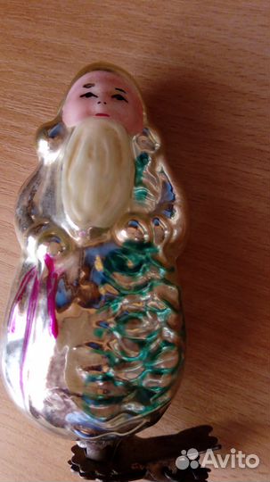 Елочная стеклянная игрушкаДед Мороз.СССР.на прищеп