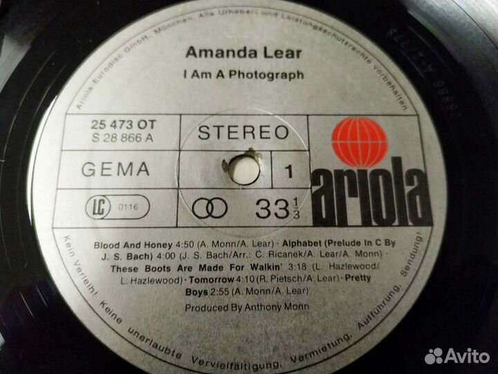 Amanda Lear I Am A Photograph винил Германия 1977