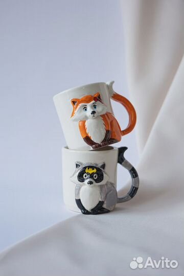 Кружки ручной работы лиса/енот