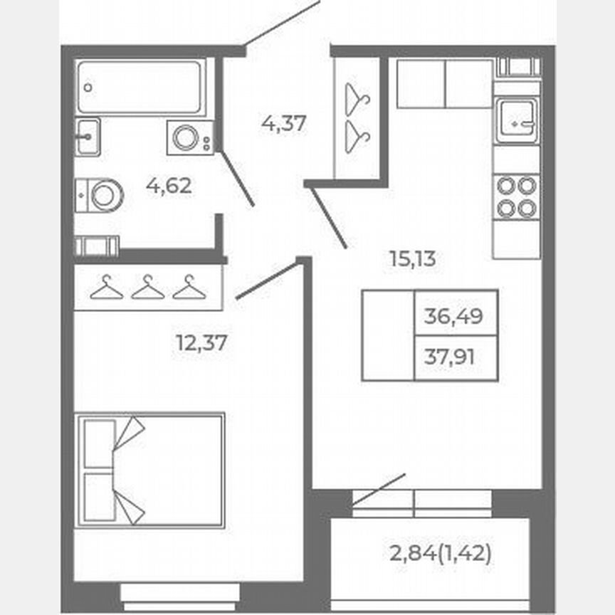 2-к. квартира, 36,5 м², 1/4 эт.
