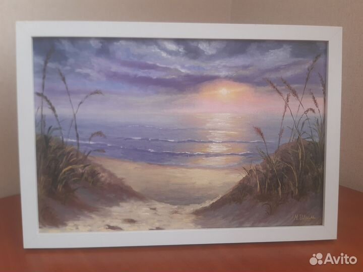 Картина маслом море дюны закат