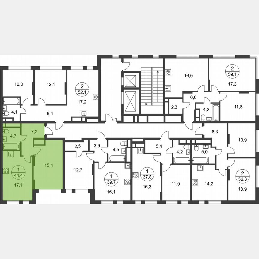 1-к. квартира, 44,4 м², 15/17 эт.