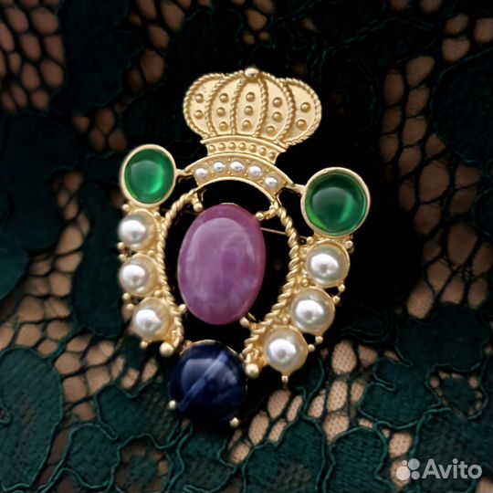 Брошь с короной - стиль винтаж, барокко