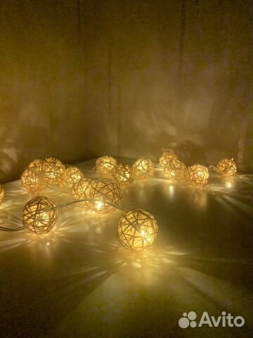 Гирлянда плетеные ротанговые шары 20 шт