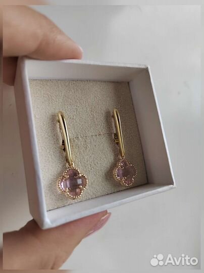 Серьги клевер позолота