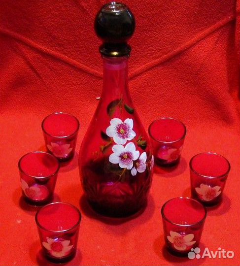Графин СССР цветное стекло + 6 стопок