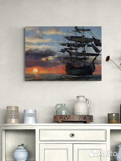 Картина на холсте - старинный парусник в море