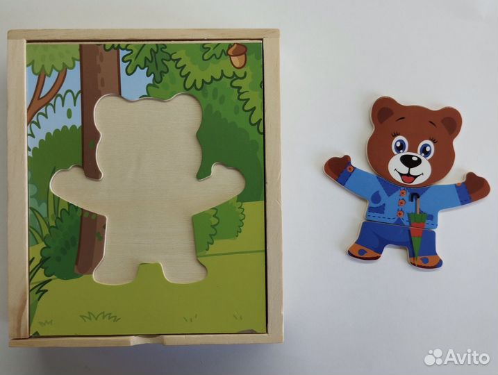 Пазл деревянный сортер Одень мишку