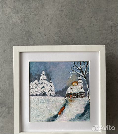 Картина зимний пейзаж с лисой холст