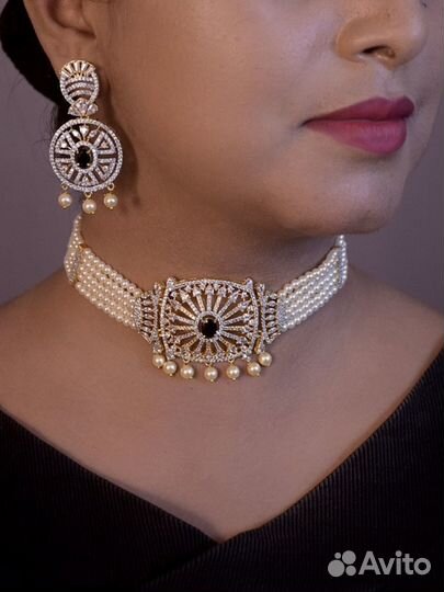 Колье серьги комплект бохо cz коктейльное кристалл