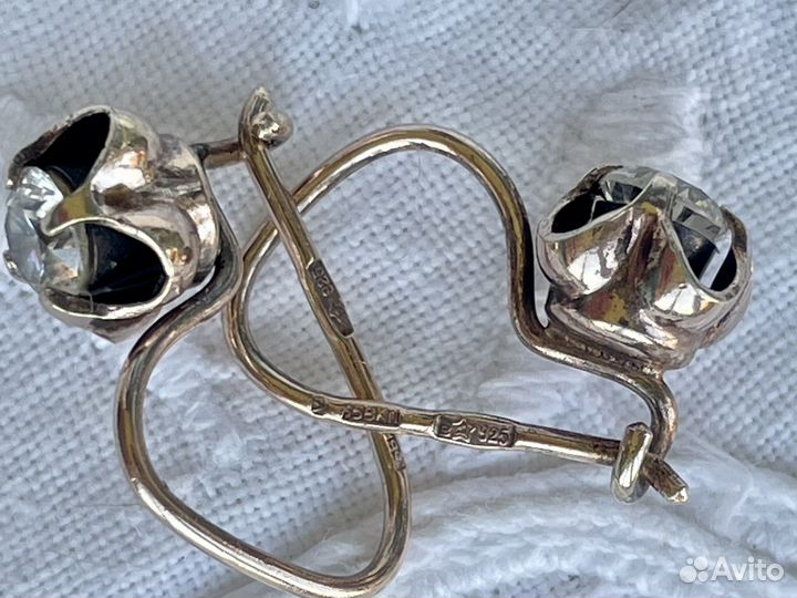Серьги СССР 925 проба со звездой серебро позолота