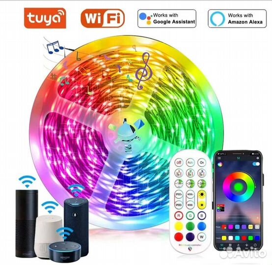 Светодиод. лента rgb 5050, 20м, wi-fi, Tuya, Алиса
