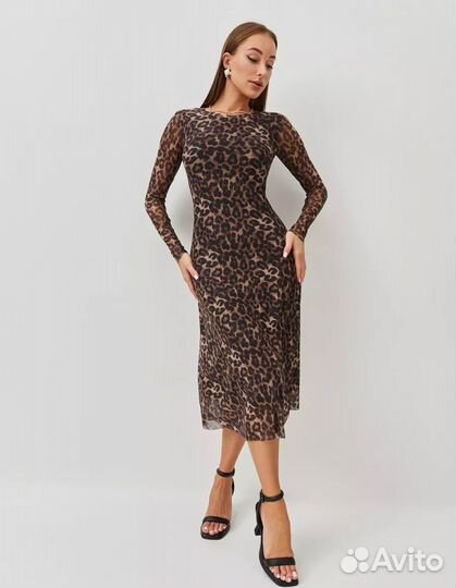 Платье сетка леопард