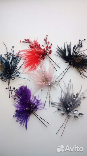 Шпилька, заколка с перьями, украшение для волос