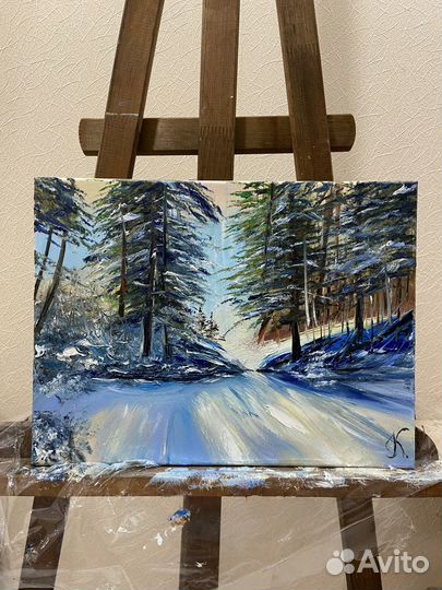 Картина маслом на холсте зимний пейзаж