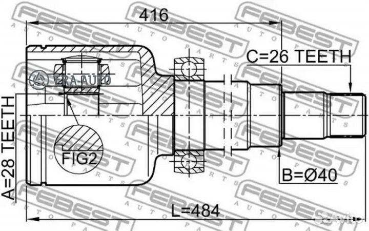 Febest 2111-CA220RH деталь Шрус внутренний правый